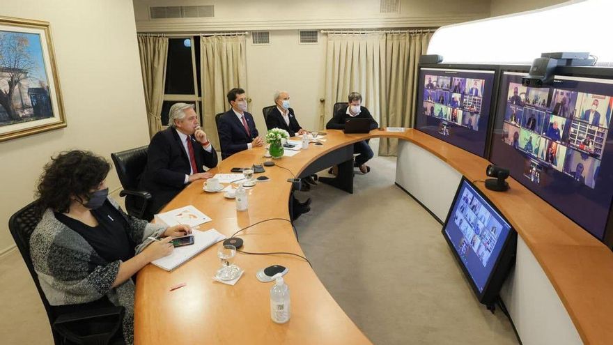 Alberto Fernández en videoconferencia con gobernadores
