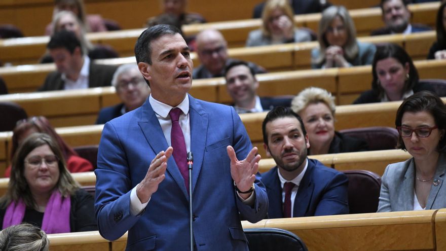 El presidente del Gobierno, Pedro Sánchez, interviene durante una sesión de control al Gobierno en el Senado.