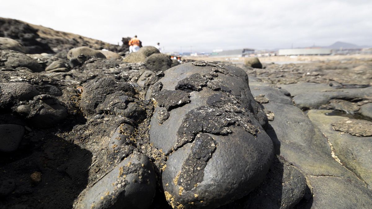 Resto de fuel en rocas de la costa grancanaria.