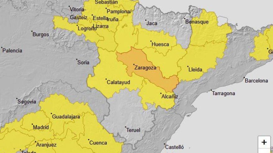 Aviso naranja en Ribera del Ebro por temperaturas máximas este domingo y riesgo de tormentas