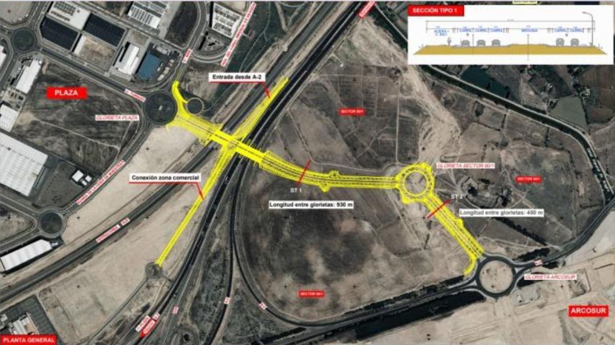 Boceto del futuro enlace a Plaza, que contribuirá a descongestionar el tráfico en el polígono logístico.