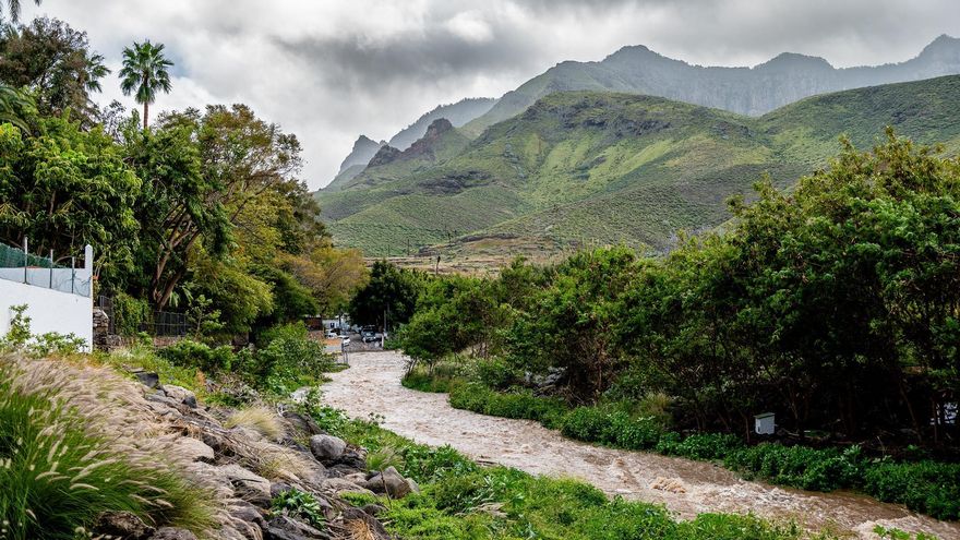 Barranco de Agaete, cargado de agua por las lluvias de Therese.