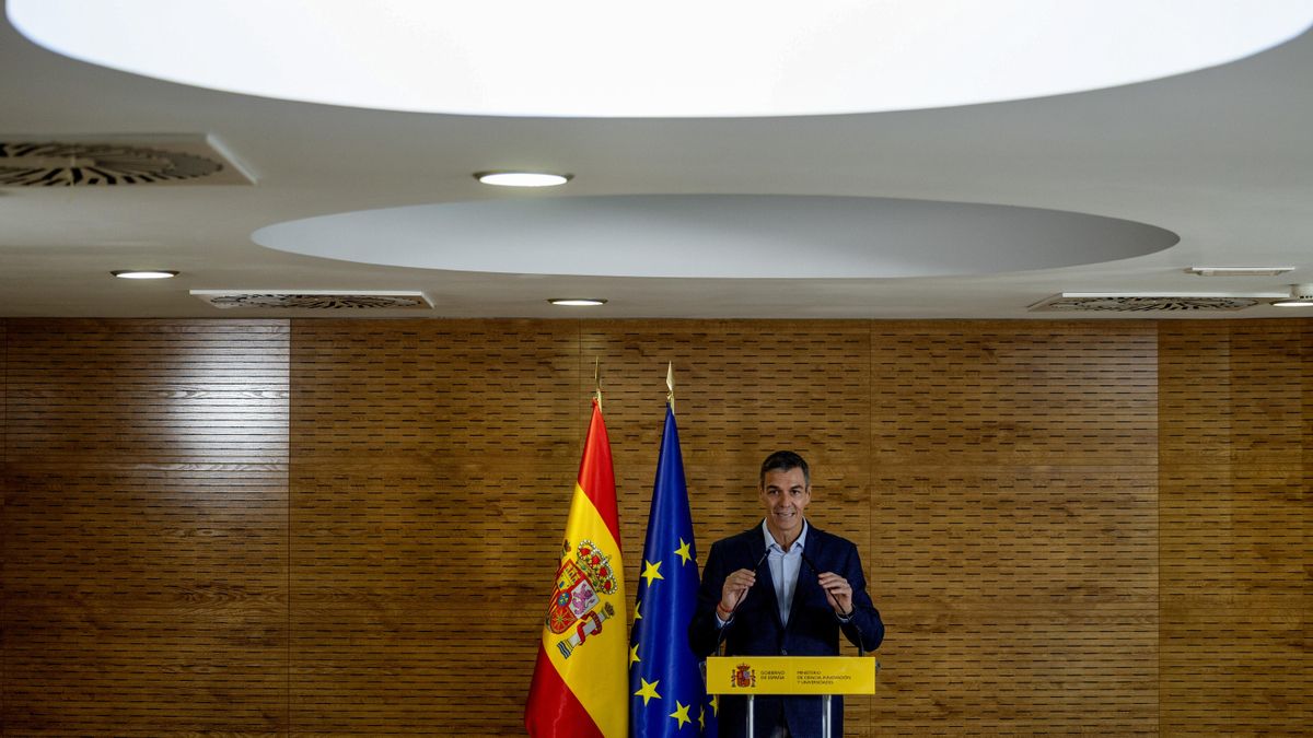 El presidente del Gobierno, Pedro Sánchez, este viernes en el Instituto de Ciencias Matemáticas de Madrid.