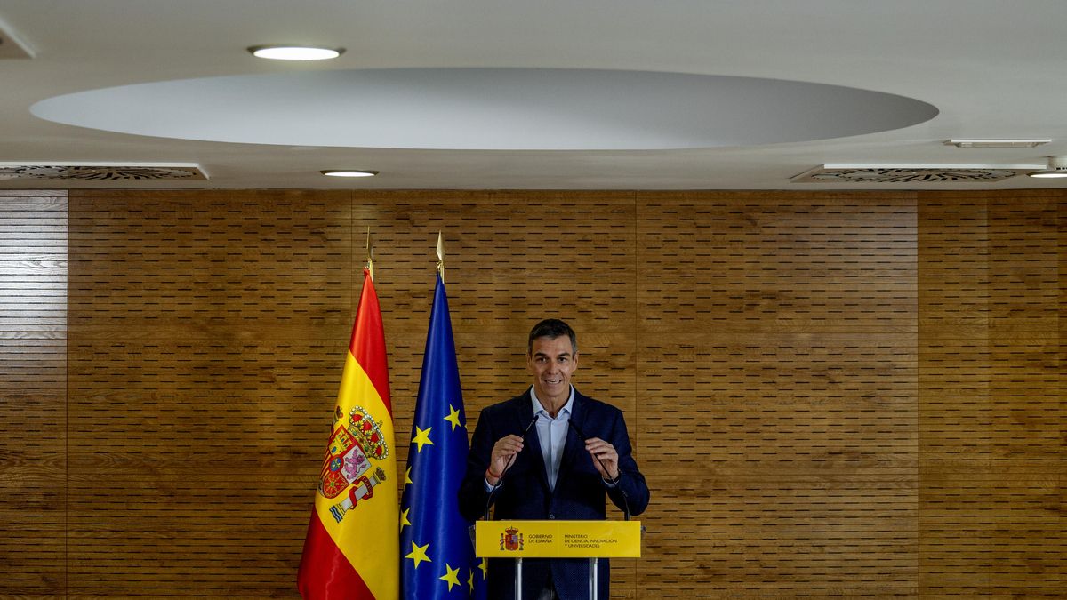 El presidente del Gobierno, Pedro Sánchez, este viernes en el Instituto de Ciencias Matemáticas de Madrid.