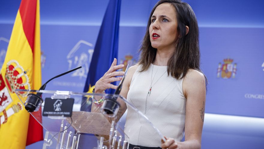 La líder de Unidas Podemos, Ione Belarra, durante la rueda de prensa tras la Junta de portavoces del Congreso este martes en Madrid. EFE/ Daniel González