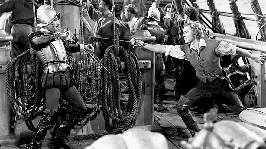 En películas como 'El halcón de mar', la narrativa de piratas es empleada con fines propagandísticos