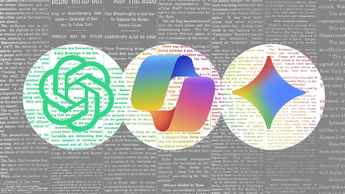 Logos de ChatGPT, Copilot y Gemini