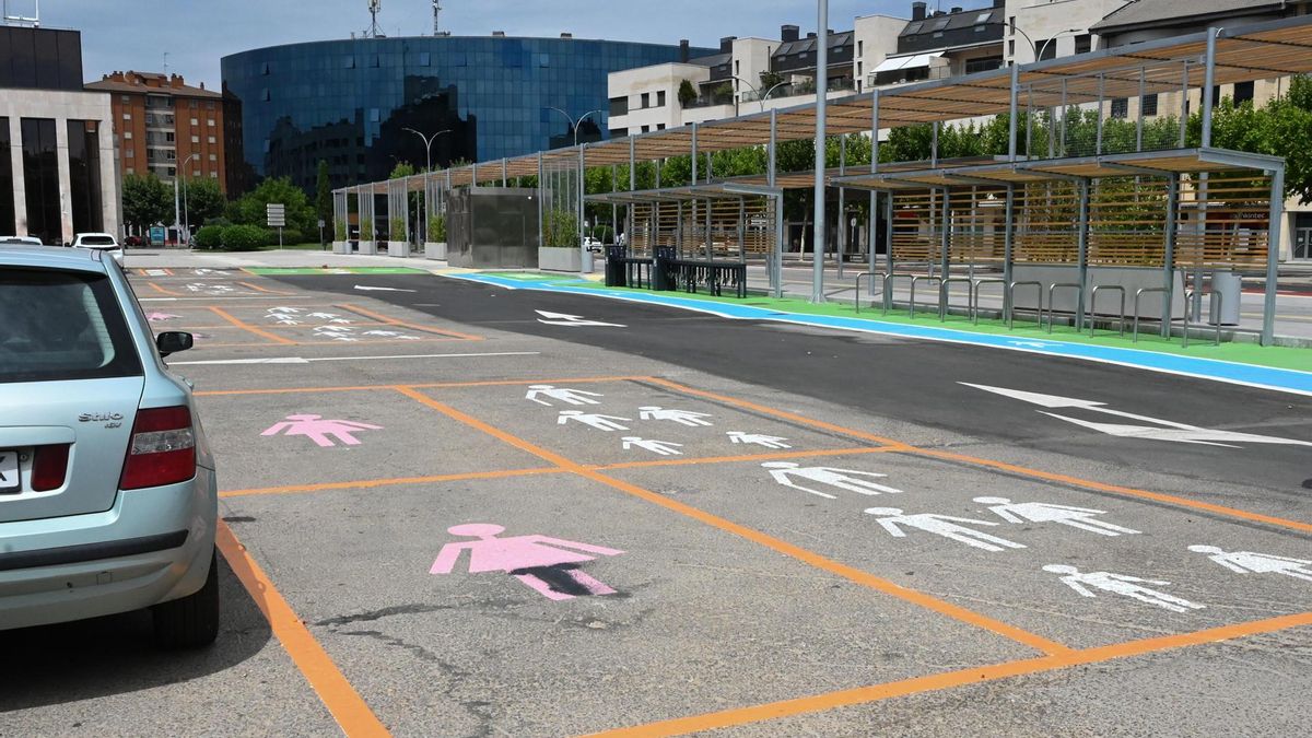 Pictogramas vandalizados de aparcamientos para mujeres y familias numerosas en León