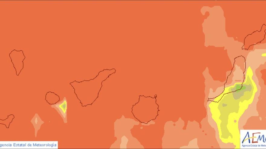 Infografía de probabilidad de lluvia superior o igual a 0,5 mm en el Archipiélago este viernes