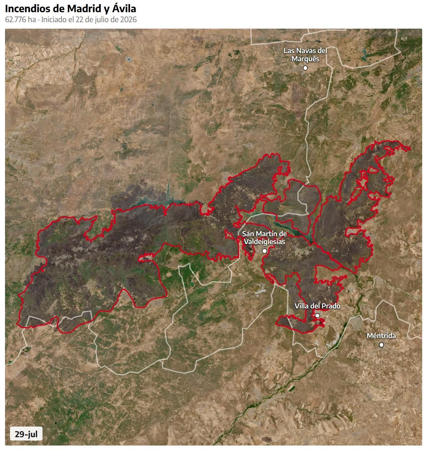 Imagen de la superficie del incendio de Madrid y Ávila.