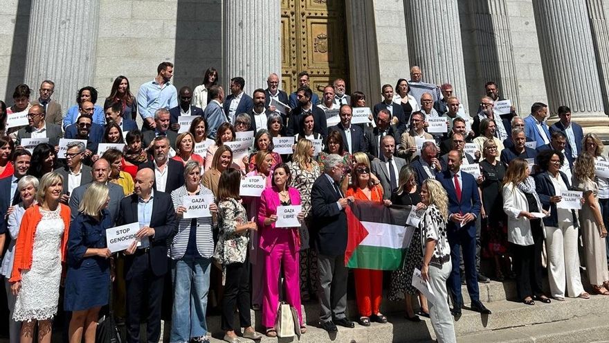 Archivo - El PSOE y sus socios se concentran en el Congreso para protestar contra el "genocidio" en Gaza.