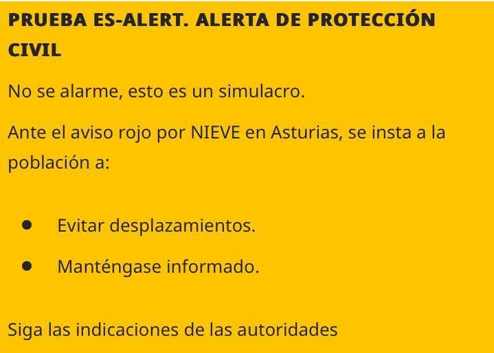 Mensaje de emergencia que enviará el Gobierno asturiano en el simulacro