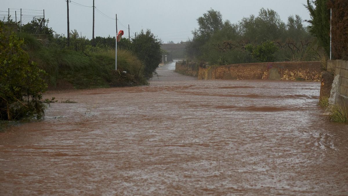 Vista general de los caminos cortados debido a las lluvias torrenciales que afectan a la Comunitat Valenciana, y especialmente a la provincia de Valencia, en la que se ha establecido el aviso rojo
