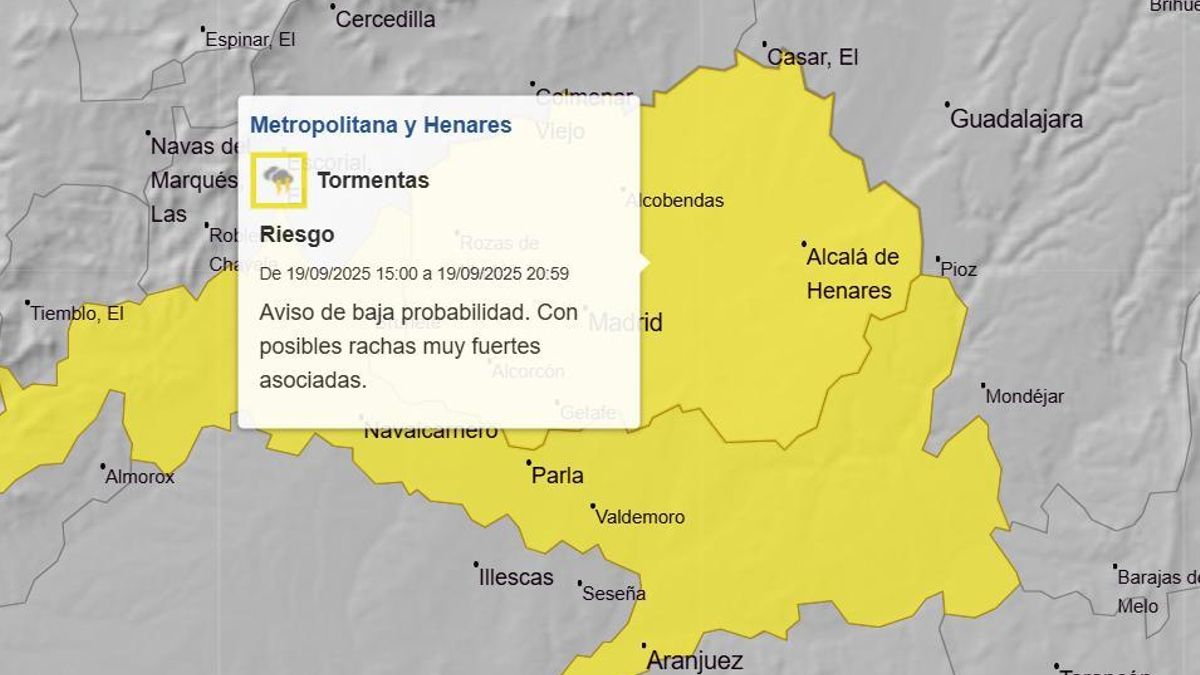 Probabilidad de lluvias fuertes por tormentas este viernes en Madrid