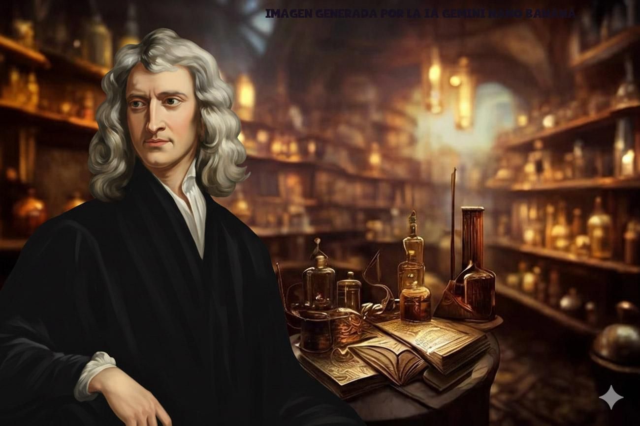 Isaac Newton en su laboratorio también exploró los saberes alquímicos.