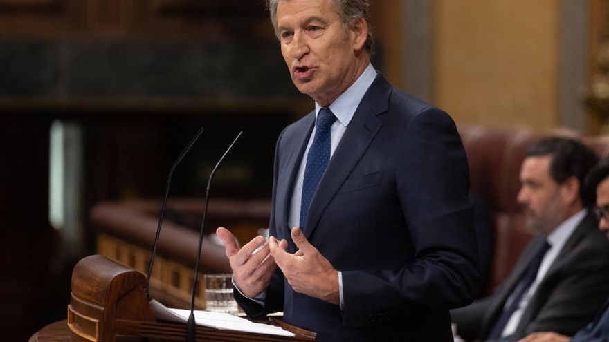 El presidente del PP, Alberto Núñez Feijóo, interviene durante un pleno extraordinario, en el Congreso de los Diputados, a 9 de julio de 2025, en Madrid (España).