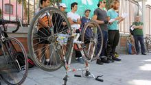 Repartidores de Deliveroo en una de las convocatorias a huelga de este verano en Madrid