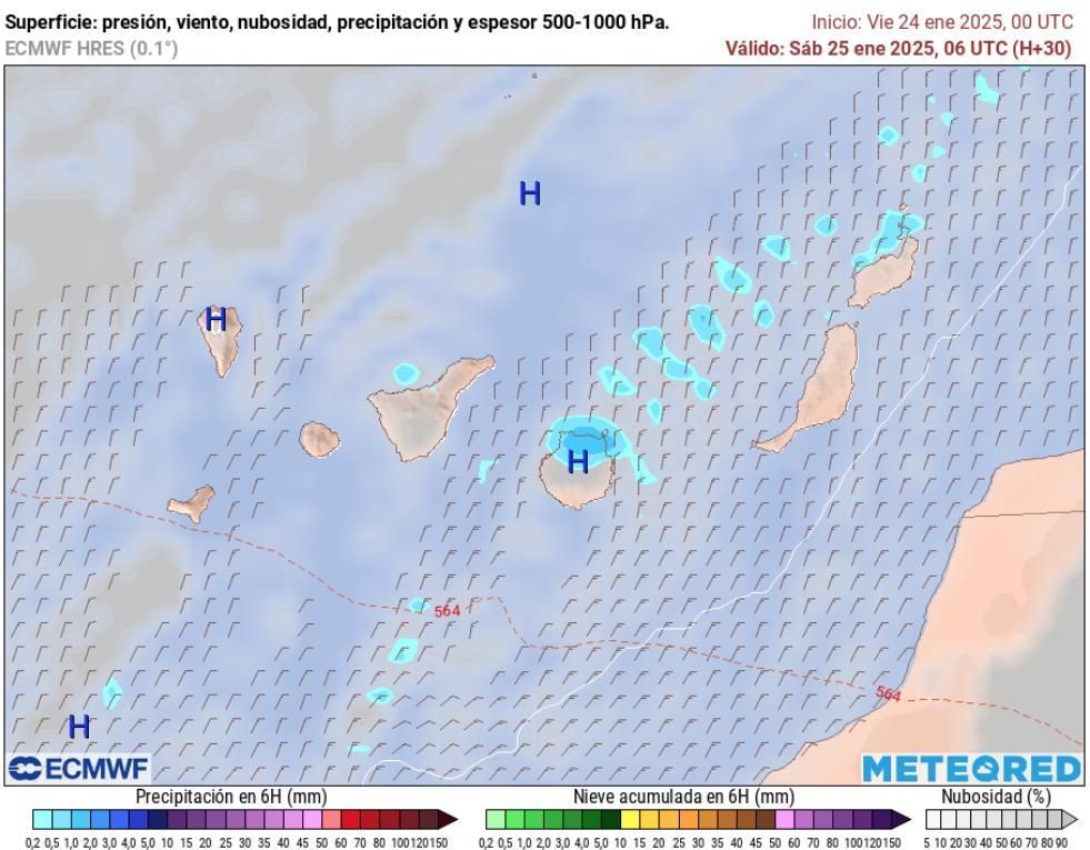 Precipitaciones previstas para el sábado.