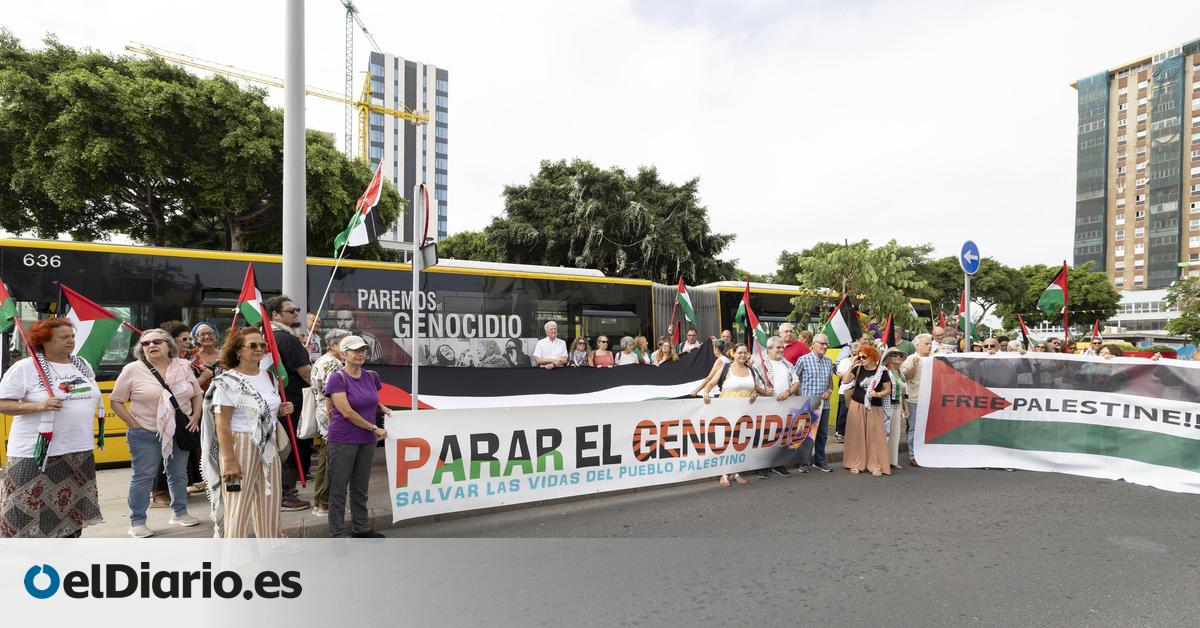 Las Palmas de Gran Canaria rotula una guagua para denunciar el genocidio en Palestina