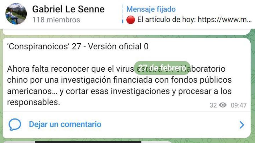 Captura de una de las publicaciones de Le Senne en su cuenta de Telegram