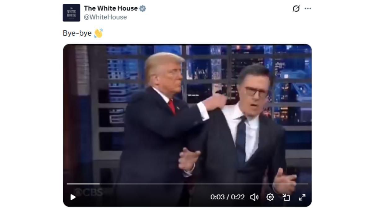 La Casa Blanca comparte un vídeo hecho con IA de Trump tirando a la basura a Stephen Colbert