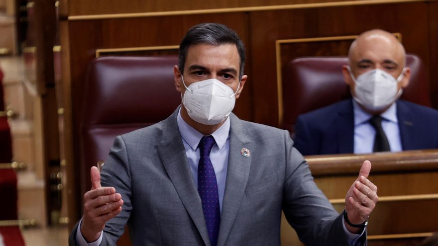 El presidente del Gobierno, Pedro Sánchez, durante su intervención en la sesión de control al Ejecutivo de este miércoles en el Congreso. EFE/ Chema Moya