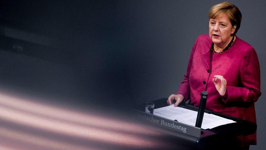La canciller alemana, Angela Merkel, en una declaración de Gobierno en el Bundestag (cámara baja) este jueves.