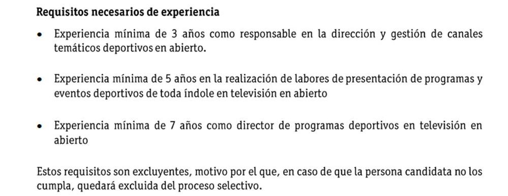 Requisitos necesarios de experiencia