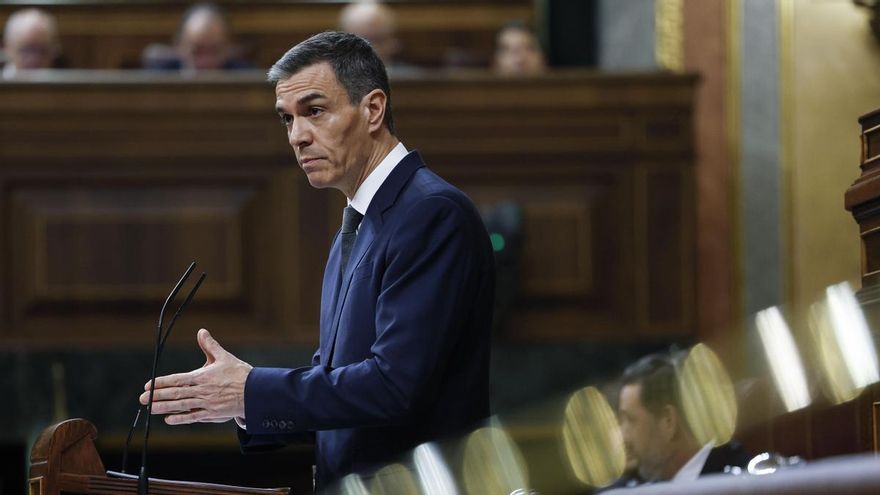 El presidente del Gobierno, Pedro Sánchez, durante su comparecencia ante el pleno del Congreso este miércoles