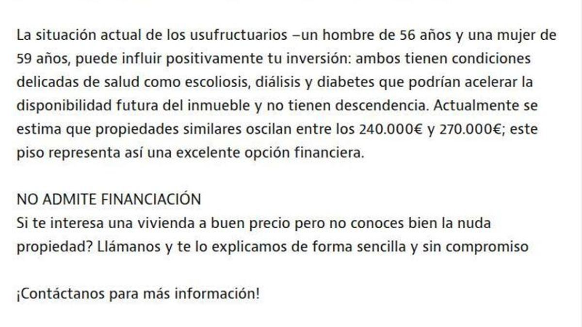 Polémico anuncio inmobiliario: la escoliosis y diabetes de los inquilinos "podrían acelerar la disponibilidad del inmueble"