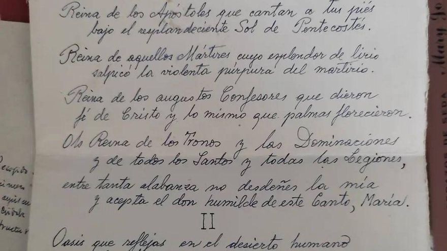Poema 'Cántico a la Inmaculada' de Ricardo Molina hallado en el manuscrito que se investiga.
