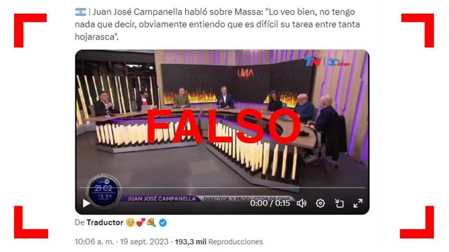 Es falso que Juan José Campanella haya dicho sobre Sergio Massa: “Lo veo bien”