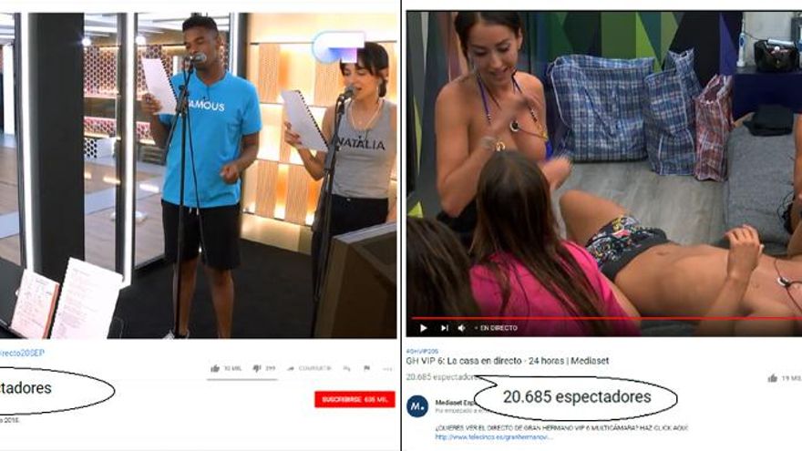 Comparativa de los directos de "OT" y "GH VIP" a las 18:55 horas