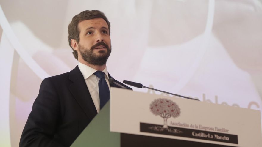 El presidente del PP, Pablo Casado, en la Asamblea General de la Asociación de Empresa Familiar de Castilla-La Mancha