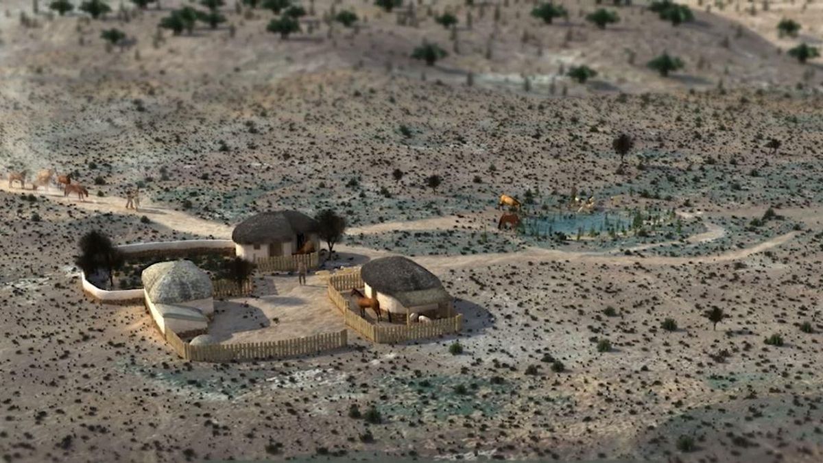 Recreación de El Acequión, en Albacete, hace aproximadamente 4.200 años (Fase I), en la Edad del Bronce. En esta época se produce un primer asentamiento durante una sequía a escala mundial. La laguna donde se asentaba se secó, pero surgió un asentamiento humano que extraía agua de un pozo. En la Mancha proliferaron las Motillas que funcionaron como oasis en medio de la llanura seca.