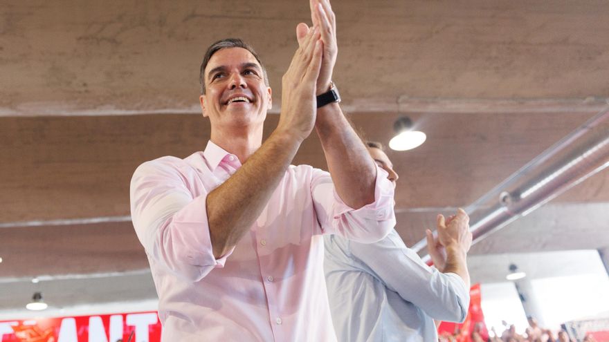 El secretario general del PSOE y presidente del Gobierno, Pedro Sánchez, en un acto de campaña.