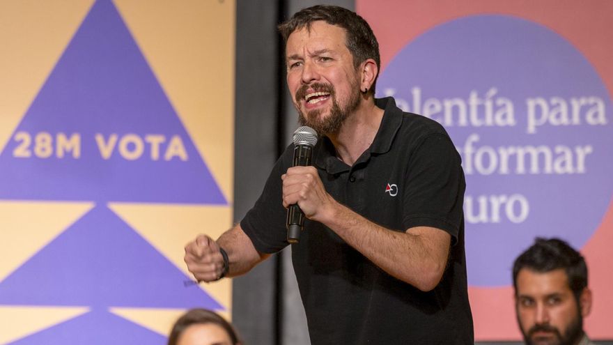 ablo Iglesias durante su intervención en el acto electoral de Unidas Podemos este sábado en Palma.