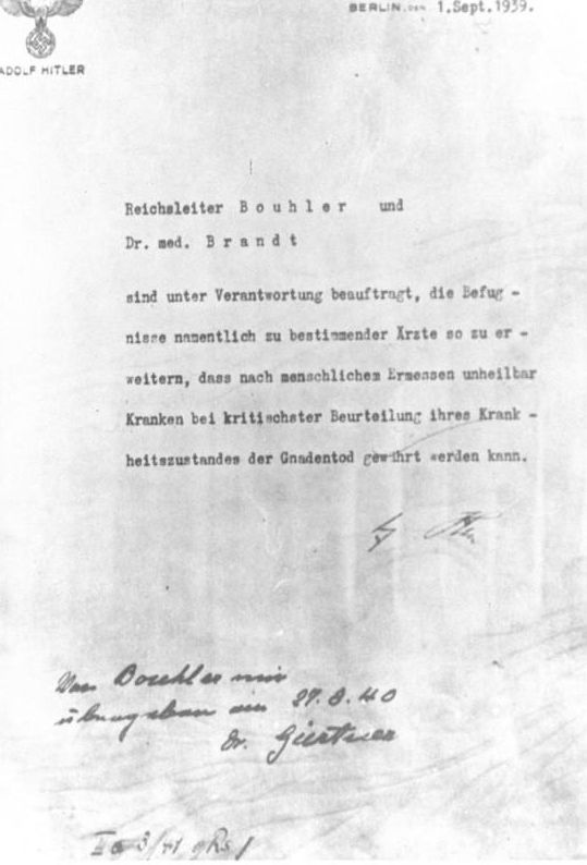 Hitler dio permiso para que el programa T4 se llevara a cabo