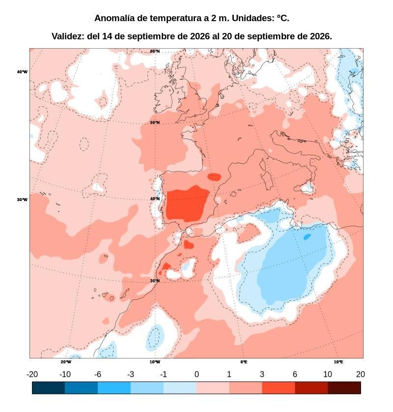 Anomalía de temperaturas en septiembre.