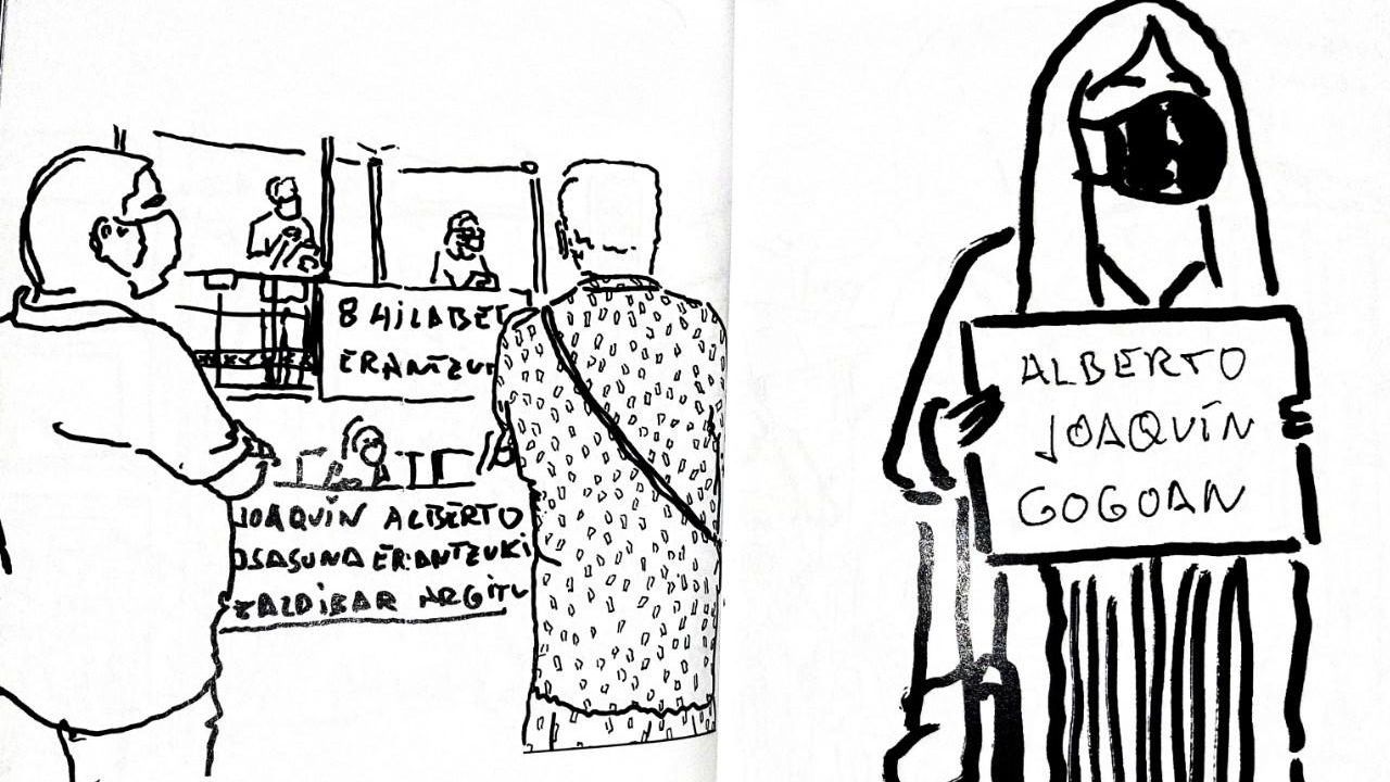 Dibujo de las manifestaciones por el vertedero de Zaldibar