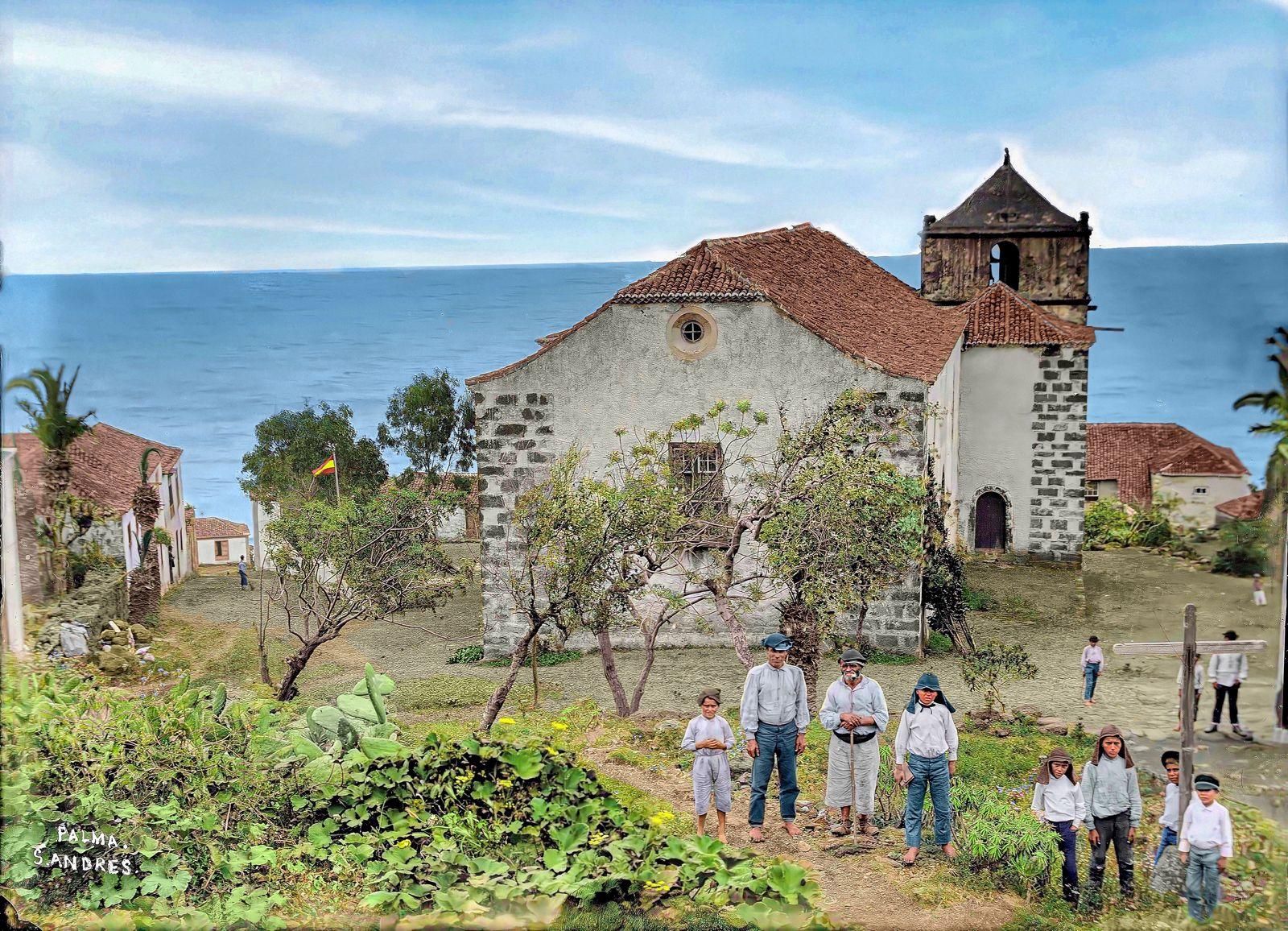 Iglesia y Plaza de la Villa de San Andrés. 1895. FEDAC. Restaurada y coloreada por Abraham Tomás Díaz.