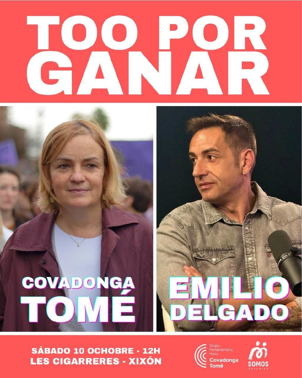 Cartel anunciador del acto político que, bajo el lema 'Too por ganar', tendrá lugar el próximo sábado en Gijón/Xixón.