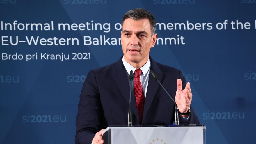 El presidente del Gobierno, Pedro Sánchez, en la cumbre UE-Balcanes Occidentales de Brdo (Eslovenia), el 6 de octubre de 2021.