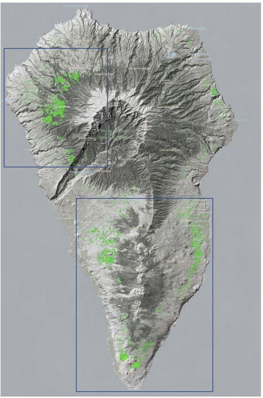 Ubicación de cultivos de viña en La Palma. Fuente: Mapa Cultivos de Canarias-La Palma 2017.