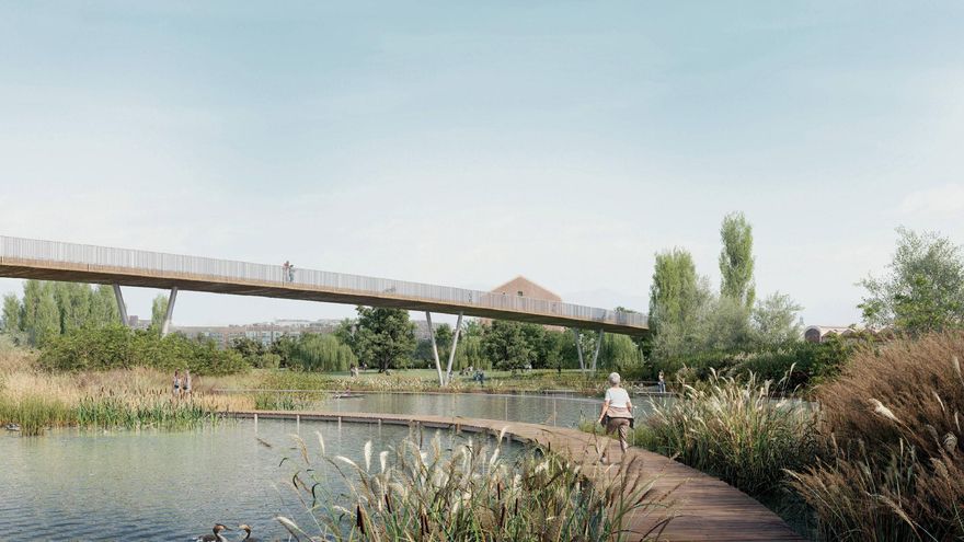 Figuració del pont per als vianants que unirà el carrer Major de Natzaret amb el Grau.