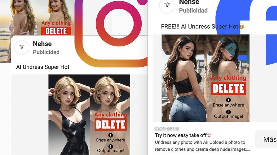 Instagram y Facebook cobran por anunciar la app de inteligencia artificial usada para desnudar a menores en Almendralejo