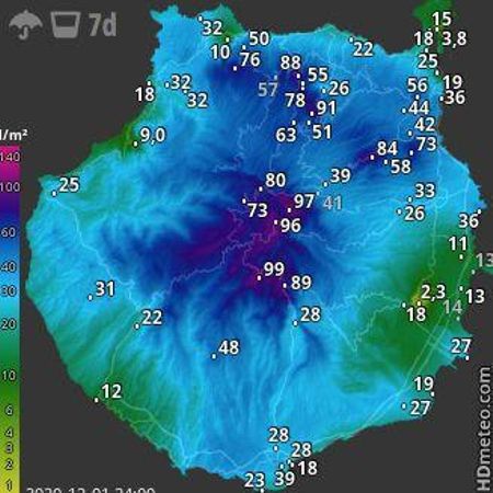 Lluvia acumulada en Gran Canaria en los últimos siete días