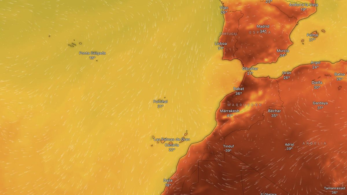 Mapa de temperaturas previstas en el país este sábado, según el modelo europeo. Los colores rojizos indican más de 30 grados.