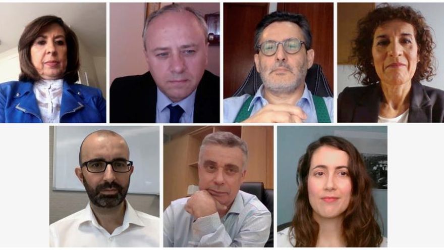 Participantes en el debate "E-salud, cambio del modelo sanitario y COVID-19", está organizado por EFE, con la colaboración de la Fundación Merck Salud, de izquierda a derecha y de arriba a abajo: Carmen González Madrid, presidenta ejecutiva de la Fundación Merck Salud, Fernando Abellán, coordinador del informe "E-salud y cambio del modelo sanitario" y director de Derecho Sanitario Asesores, Julio Mayol, director médico del Hospital Universitario Clínico San Carlos de Madrid, Salomé Martín, geriatra, directora de Desarrollo Técnico de Eulen Sociosanitarios, Domingo Marzal, director médico y de Innovación de Sanitas Hospitales y Nuevos Servicios, Ángel Blanco Rubio, director corporativo de Procesos, Sistemas y TICs de Quirónsalud, y María Gálvez, directora general de la Plataforma de Organizaciones de Pacientes.El enorme impacto de la pandemia COVID-19 ha acelerado la implantación de la salud digital en el sistema sanitario y ha impulsado el uso de dispositivos móviles para videoconsultas y telemedicina. Es una de las principales conclusiones del debate telemático "E-salud, cambio del modelo sanitario y COVID-19", organizado por la Agencia EFE, en colaboración con la Fundación Merck Salud y en el que los expertos asistentes han subrayado la necesidad de medir resultados en salud, a lo que también ayudan las tecnologías..