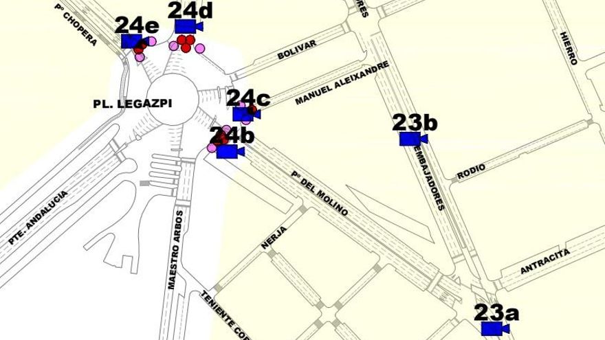Ubicación de las 257 nuevas cámaras de tráfico en la M-30, interior y exteriores